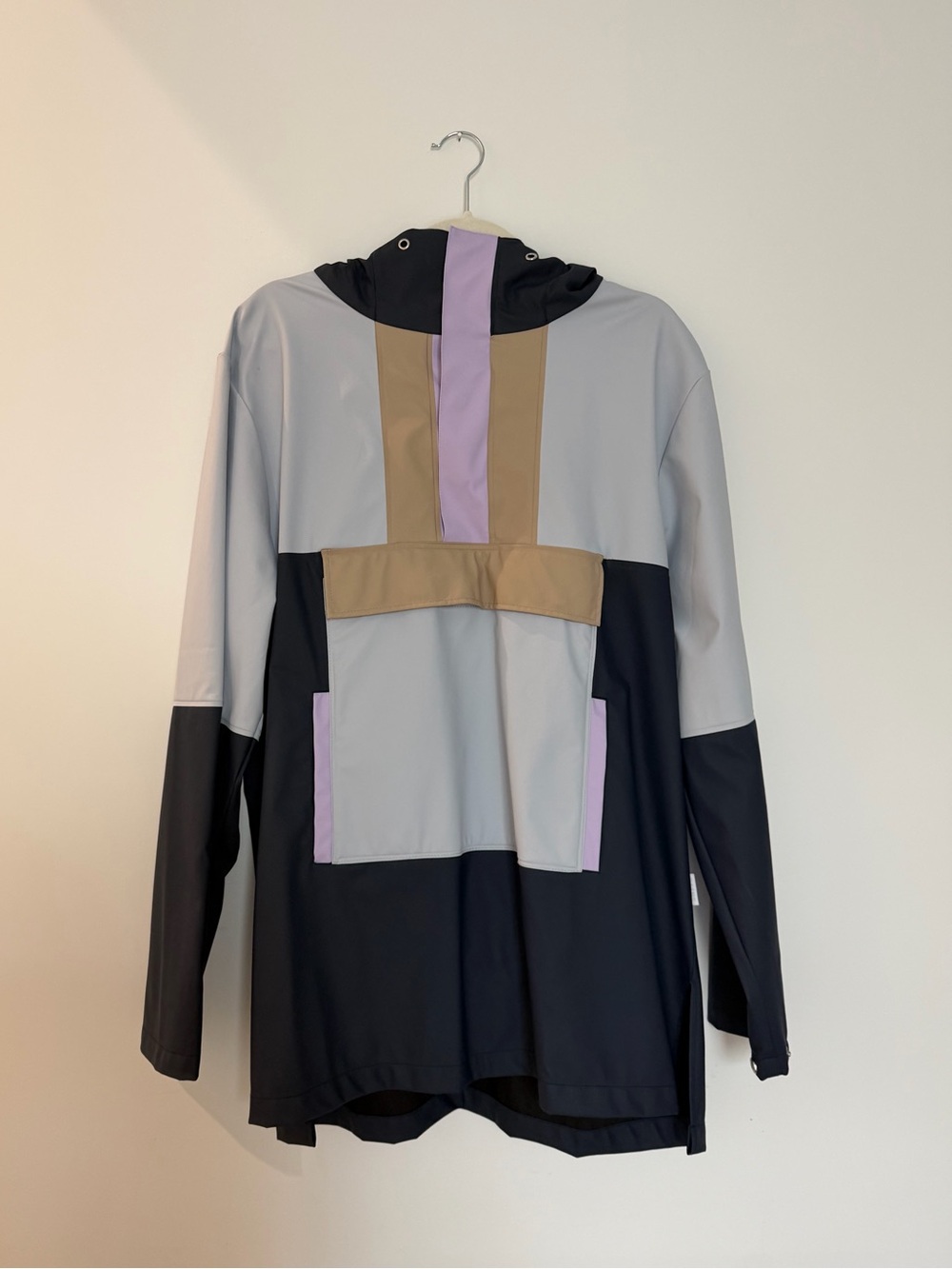 RAINS Colourblock Anorak Hooded Rain Jacket - Blue / Ice Grey - Unisex